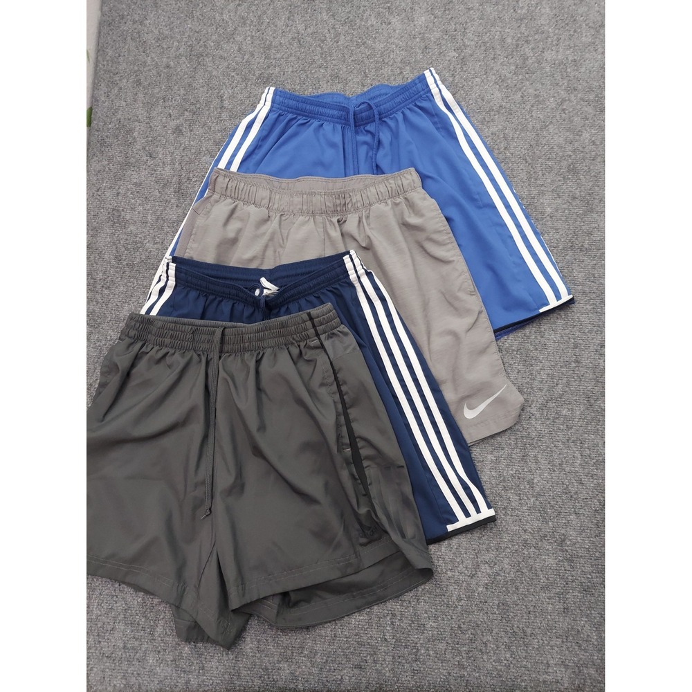 Lot 4 NIKE ADIDAS Shorts Men Medium Blue Gray Athletic Running Lined Workout Gym